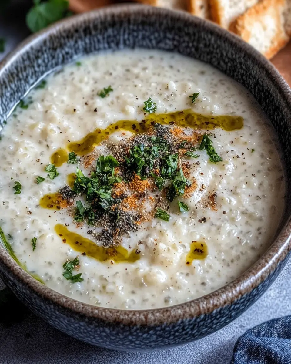 Turkish rice and lentil yoghurt soup with dukkah oil First Image First Image