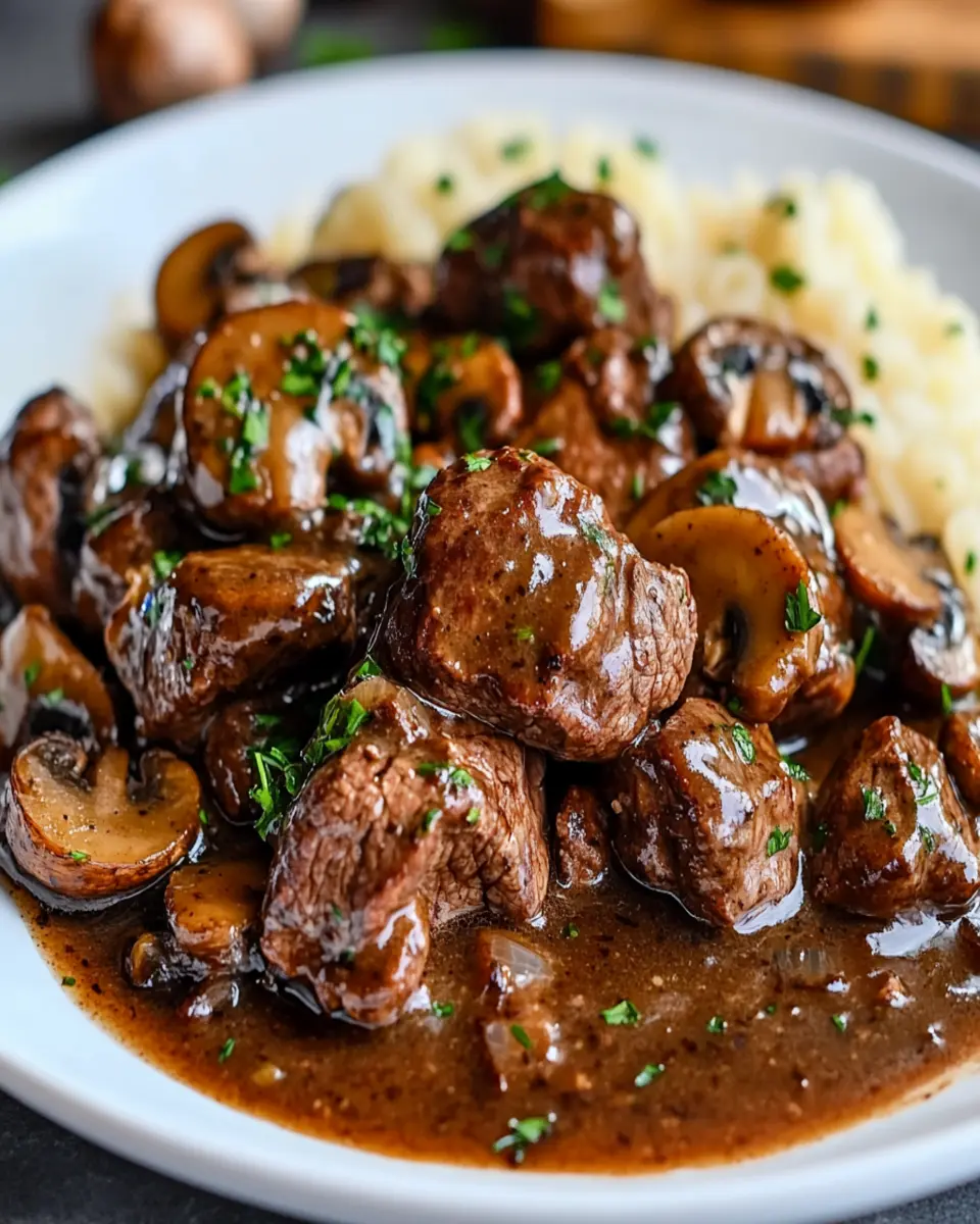 Beef Tenderloin Tips in Mushroom Gravy First Image First Image