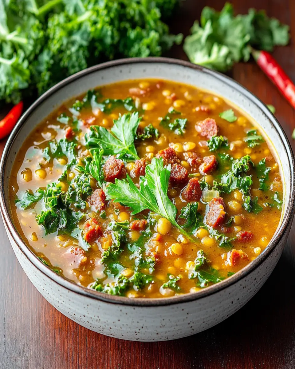 Kale, chorizo and lentil soup First Image First Image