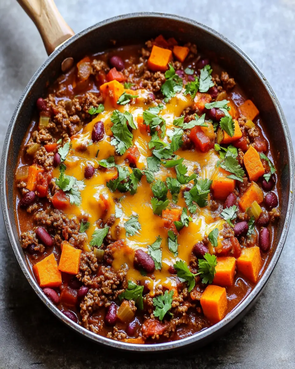 Sweet Potato Chili with Ground Beef and Cheddar First Image First Image