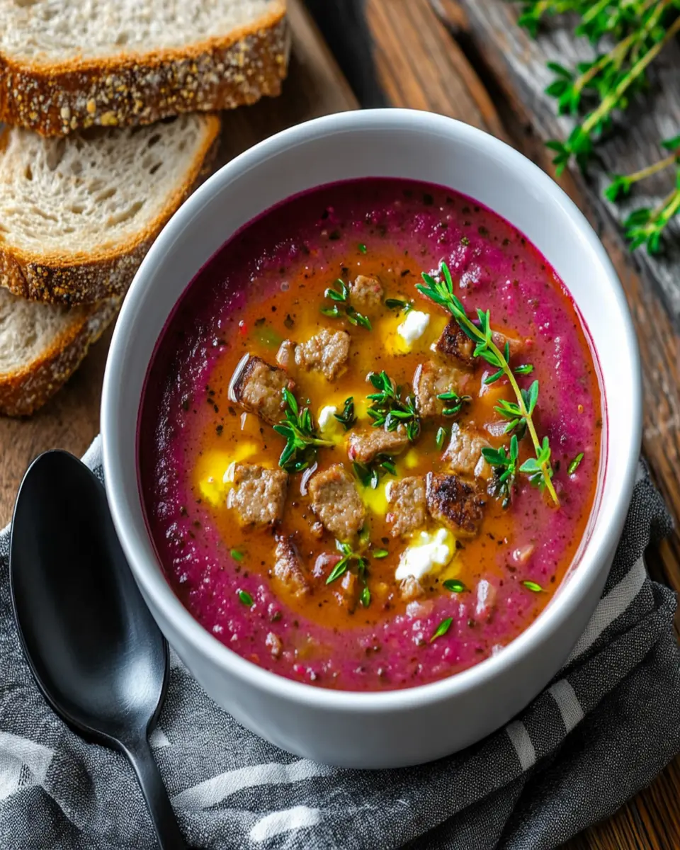 Creamy Beet and Goat Cheese Soup First Image First Image