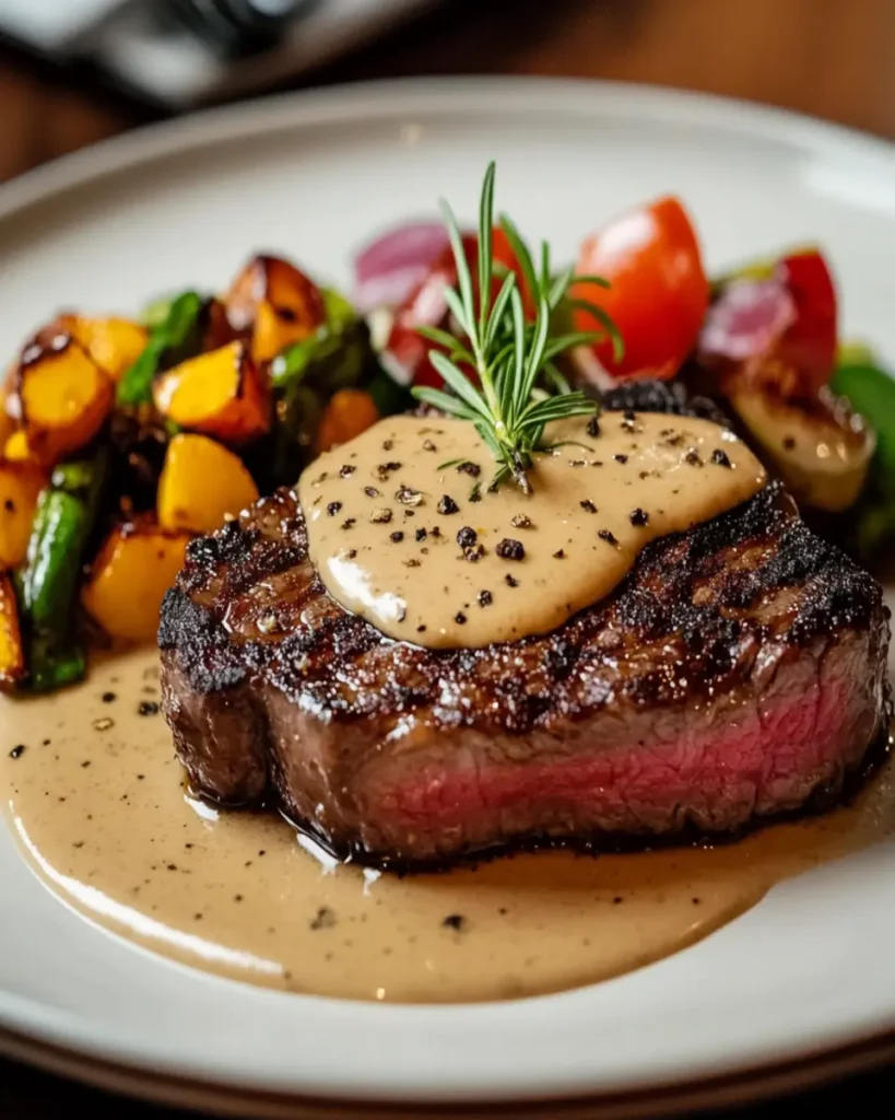 New York Strip Steak with Peppercorn Sauce First Image First Image
